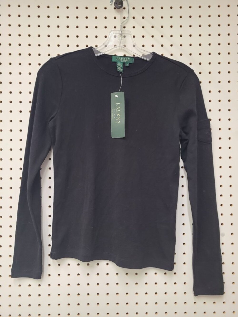 Lauren Ralph Lauren Petite Black Long Sleeve Crew Neck Shirt P/Small Cotton Wome